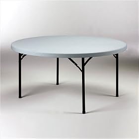Valuelite Blow-Molded Round Folding Table with Stone Grey Top Size: 60"