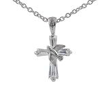 Sterling Silver CZ Christian Cross with Silver Dove on Chain