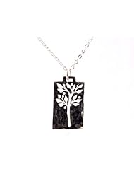 Gold Tree of Life Necklace - Hammered Rectangle Vermeil Cutout Tree with Green Garnet