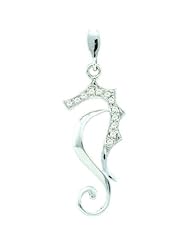 0.05 Carat (ctw) 10k White Gold Round White Diamond Ladies Seahorse Pendant