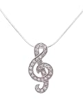 Sterling Silver CZ Lined Treble Clef Necklace with 18 inch Snake Chain