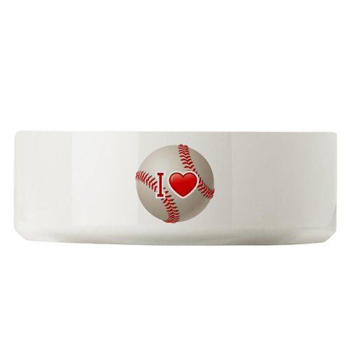Large Dog Cat Food Water Bowl I Love Baseball