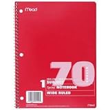 Mead Spiral 1-Subject Wide-Ruled Notebook, 1 Notebook, Color May Vary, Assorted Colors