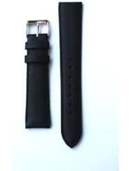 19mm Classic Black Italian Calfskin Leather Watchband with S/S Buckle.