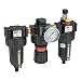 Parker 17A48B18A4BD Close Nippled Three Piece Filter/Regulator/Lubricator, 3/4" NPT, Metal Bowl with Sight Gauge, Auto Float Drain, 5 micron, 90 scfm, Relieving Type, 2-125 psig Pressure Range, with Gauge, without Brackets