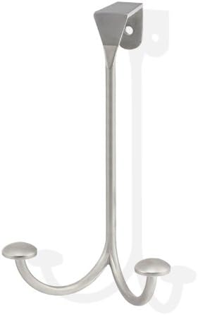 Designer Satin Nickel Over-Door Hook - 2 Side-by-Side Hooks - No Drilling or Glue