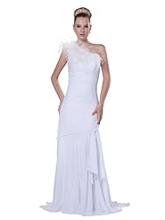 Sheath Chiffon Asymmetric Feathers One Shoulder Wedding Dress  with a Brush/Sweep Train 
