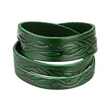 IMAGE OF Green Leather Double Wrap Bracelet with Tidal Wave Tribal Design - Round Pin Closure - 7.68