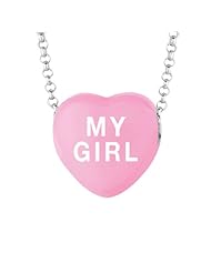 Sterling Silver 14mm Dk Pink enamel Sweethearts MY GIRL Heart Pendant