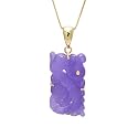 Gold Plated Sterling Silver Lavender Jade Carved Dragon Pendant on Chain, 18"