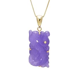 Gold Overlay Sterling Silver Lavender Jade Carved Dragon Pendant on Chain, 18 by Amazon.com Collection