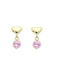 14K Gold Stud Screwback Earring Pink Heart Stone Drop Yellow Gold Earring With Screw Back