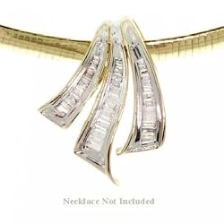 14K Gold Slide Pendant Three Row Baguette Diamond 1/2CT