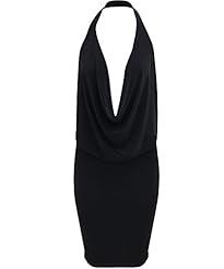 Cowl Neck Open-Back Ruched Draped Wrap Bodycon Dress 