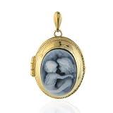 14K Yellow Gold Cameo Agate Mother/Child Locket