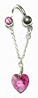 Crystal Heart Belly Button Ring Twisty with Chain
