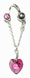 Crystal Heart Belly Button Ring Twisty with Chain