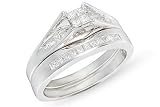 1/2 Carat Diamond Set of 14K White Gold Bridal Engagement Ring and Wedding Band