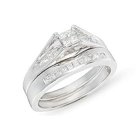 1/2 Carat Diamond Set of 14K White Gold Bridal Engagement Ring and Wedding Band by 
