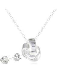 Sterling Silver Love Knot Pendant Necklace, 18", and Stud Earrings Set