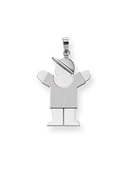 14k White Gold Medium Boy with Hat on Right Engravable Charm. Metal Wt- 2.39g