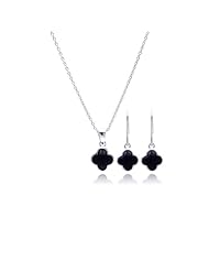 Nickel Free Sterling Silver Pendant & Earring Sets Onyz Flower Set