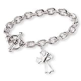 Sterling Silver Holy Spirit Cross 7.5-inch Toggle Bracelet