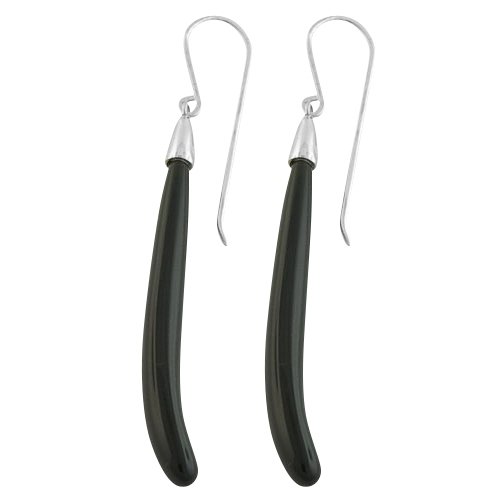 319HAW5PnXL Simulated Black Onyx 925 Sterling Silver Fish Hook Earrings