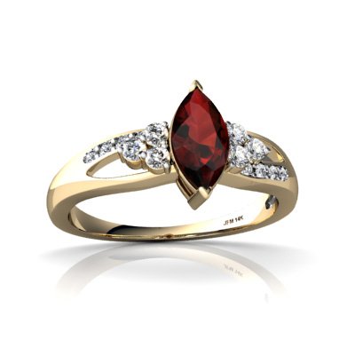 14K Yellow Gold Marquise Genuine Garnet Antique Style Ring