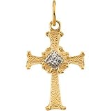 14K Yellow Gold Children's Diamond Cross Pendant