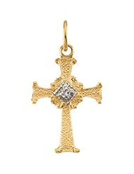 14K Gold Childs Cross Pendant with Diamond