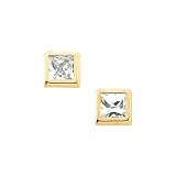 14K Yellow Gold 3 MM Square Shaped Cubic Zirconia Children's Earring Studs
