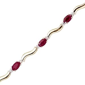 14K Yellow Gold 0.01 ct. Diamond and 2 3 4 ct. Ruby Bracelet by