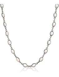 Faceted Moonstone Gun Metal Gray Sterling Silver Metal Clasp Linked Bezel Bead Chain Necklace, 17"