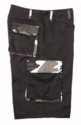 Extra Long BDU Cargo Short w/Six Pockets, Black w/Camo Trim