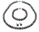Black Freshwater Pearl Jewelry Set: 7.0 – 8.0mm AA+