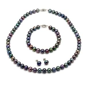 Black Freshwater Pearl Jewelry Set: 7.0 - 8.0mm AA+ by 