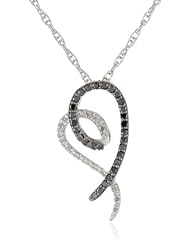Sterling Silver Heart Black and White Diamond Pendant Necklace (1/5 cttw, I-J Color, I2-I3 Clarity), 18"