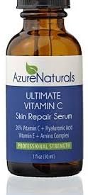 Azure Naturals 22% VITAMIN C GUARANTEED FASTEST WORKING Vitamin C Serum 22% C + 11% Hyaluronic Acid + 1% Vitamin E + 1% Ferulic, also Contains Organic Aloe &amp; Jojoba Oil + Advanced Amino Complex, Deeply Penetrates Skin to Repair Sun Damage, Reduces Fine Lines &amp; Wrinkles, Azure Naturals Guarantees Our ULTIMATE VITAMIN C Serum Will Leave Your Skin With a Beautiful, Radiant, and More Youthful Looking Glow! Try Risk Free Today 1 Oz.