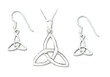 Solid .925 Sterling Silver Irish Celtic Pendant Necklace and Earring Set