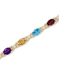 14K Yellow Gold Oval Multi and Diamond Bracelet