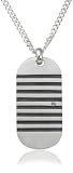 Image of SEVEN (London) Silver Brushed Oxidised Stripes Diamond Pendant + 20'' Curb Chain Necklace