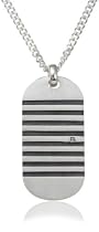 SEVEN (London) Silver Brushed Oxidised Stripes Diamond Pendant + 20'' Curb Chain Necklace