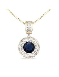 Round Sapphire and Diamond Border Pendant