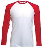 Fruit of the Loom Baseball Langarm ( Longsleeve ) T-Shirt in Weiss - Rot, Groesse M