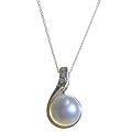 Klassischer 925 Sterling Silber S��wasser-Perlen Damen - Anh�nger + Kette mit Zirkonia Wei� 9.0mm