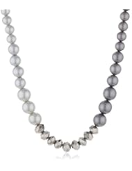 Simulated Tonal Grey Pearl and Faceted Crystal Graduated Bead Necklace, 18+3"