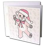 Janna Salak Designs Teddy Bears - Christmas Cute Dancing Pink Teddy Bear with Santa hat - Greeting Cards-6 Greeting Cards with envelopes