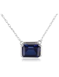 10k White Gold Horizontal Rectangle Created Blue Sapphire Pendant Necklace, 18"