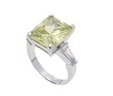 SilverBin Sterling Silver Engagement Style Prong Set Princess Cut Lime CZ Ring with Baguette CZ Accents